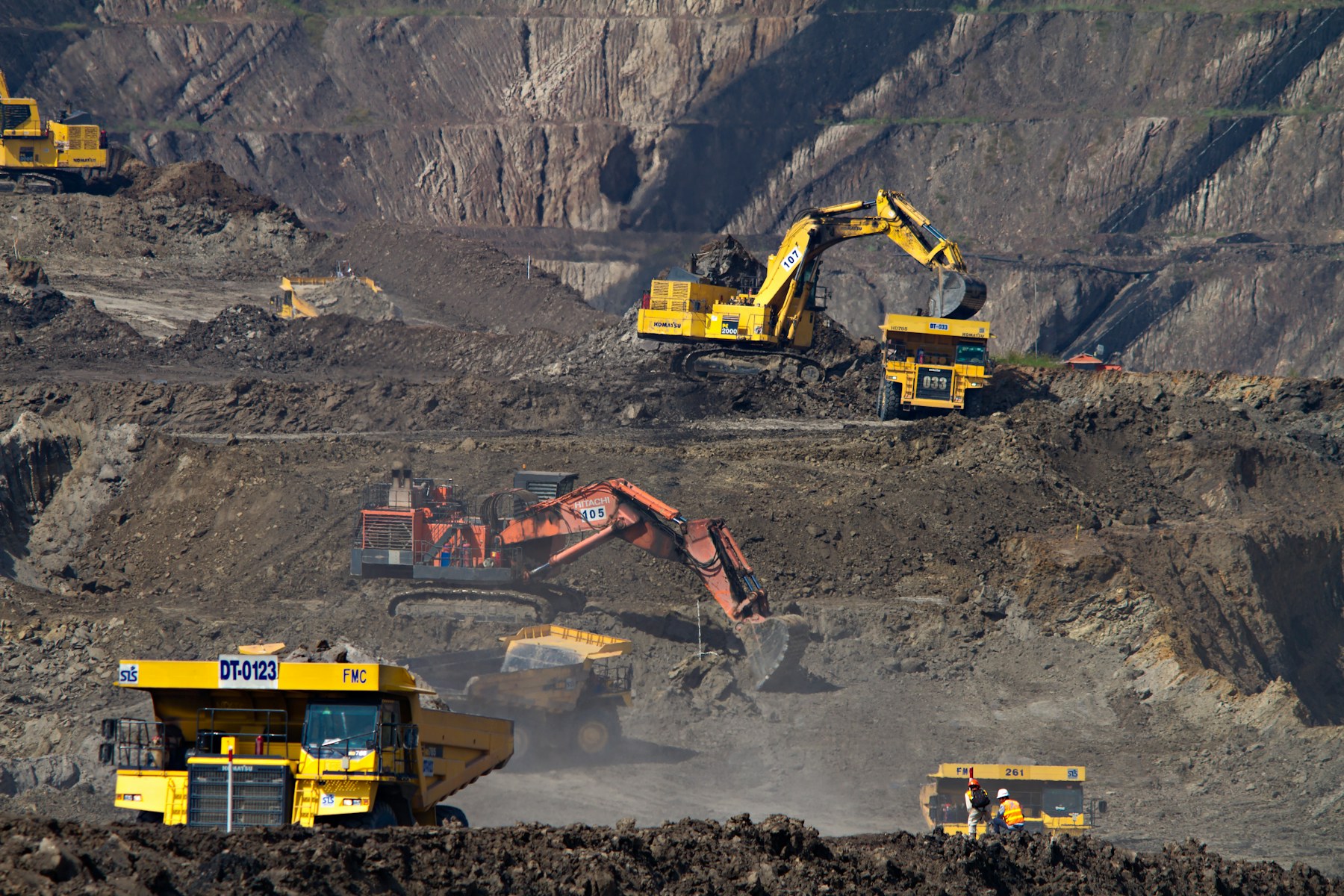 Excavators operating in a mining area